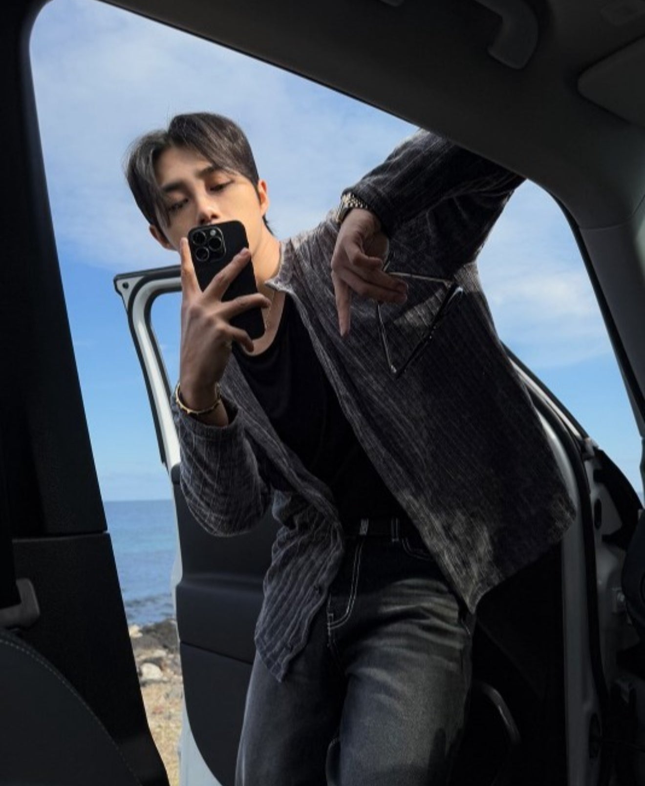 [型男必備]紋理質感春夏薄款開胸外套