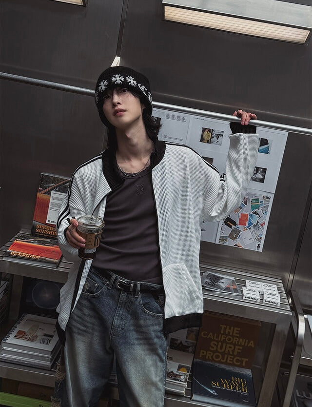 店主推薦! 撞色華夫格條紋外套｜2色入