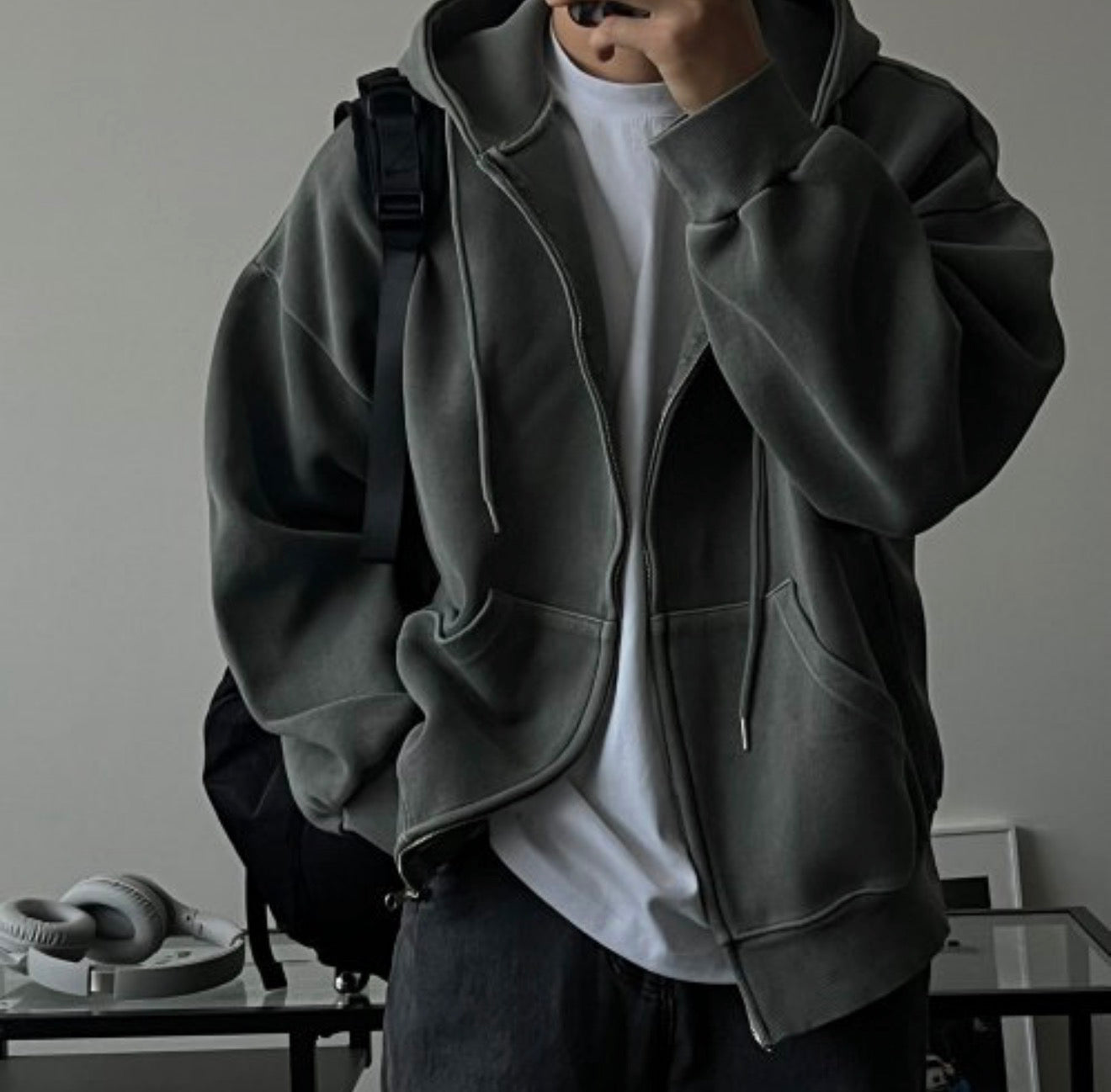 重磅水洗純色Oversized雙拉鏈衛衣