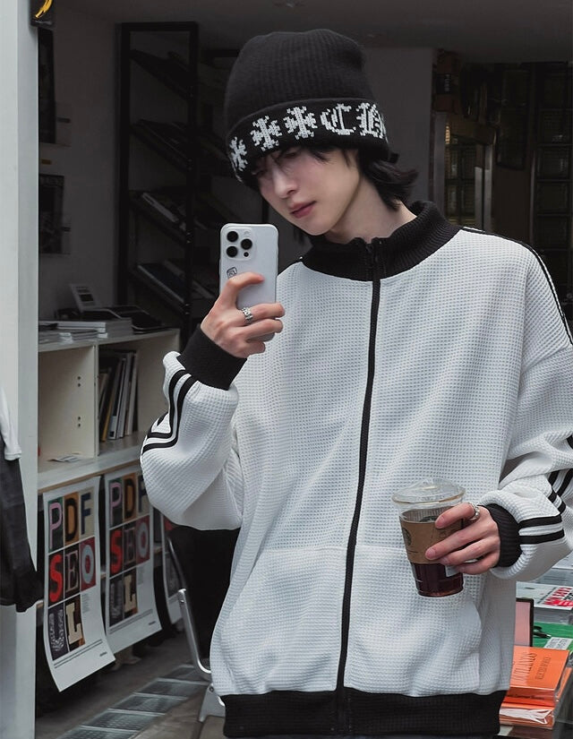 店主推薦! 撞色華夫格條紋外套｜2色入