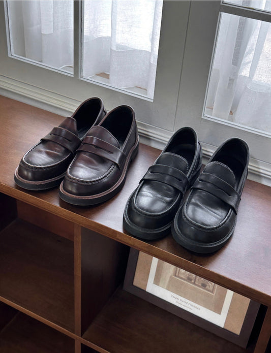 PREMIUM👑真牛皮復古樂福鞋｜2色入