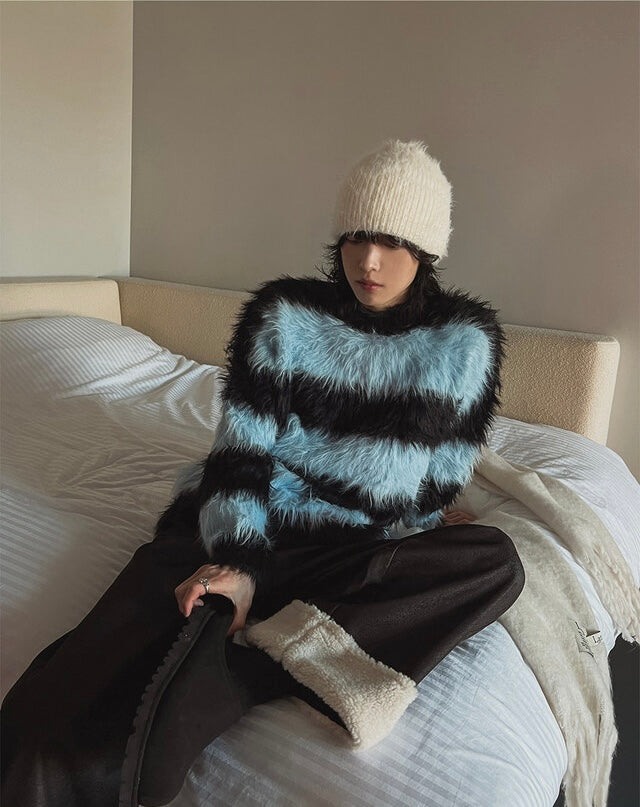 質量超好！簡約橫間馬海毛針織冷衫｜2色入