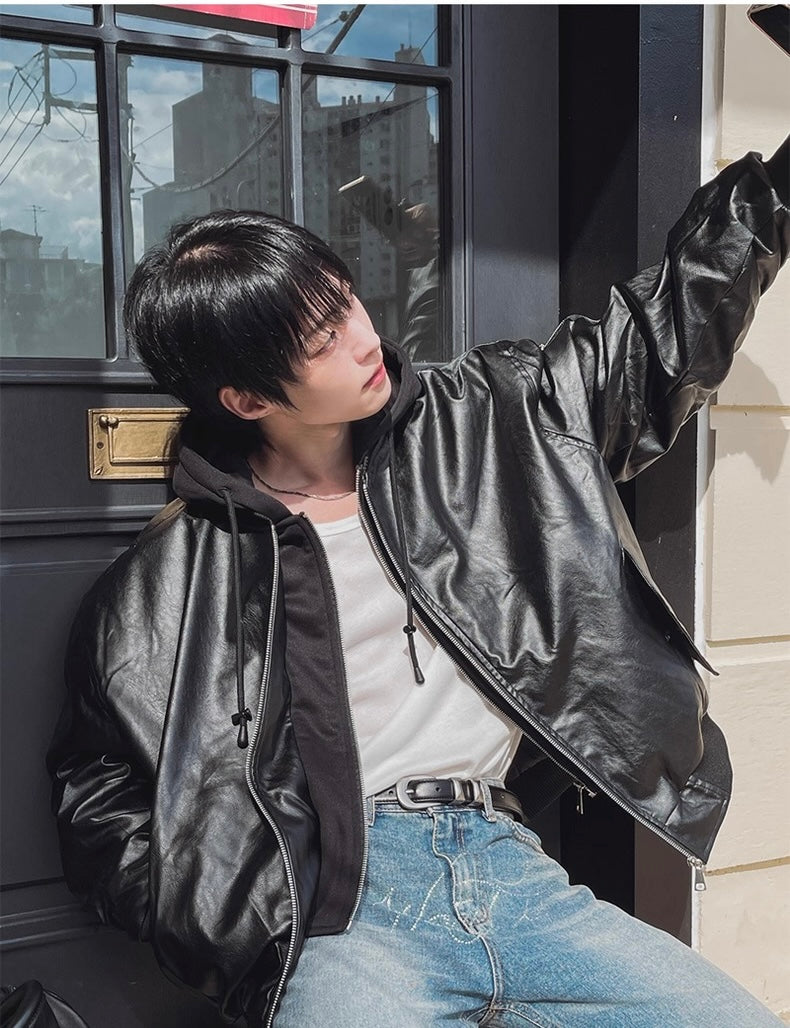 🔥店主推薦！型格假兩件連帽分層皮褸｜2色入