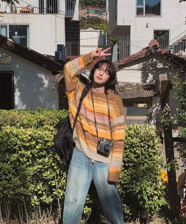 🍂秋感拼色橫間馬海毛針織衫｜2色入