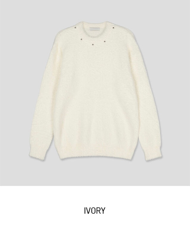 [質感升級!] 釘珠馬海毛圓領冷衫｜3色入