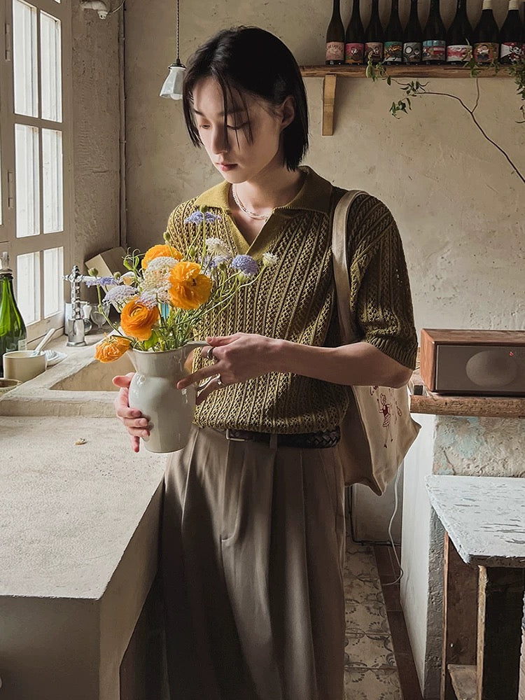 老錢風！針織衫翻領短袖｜1色入
