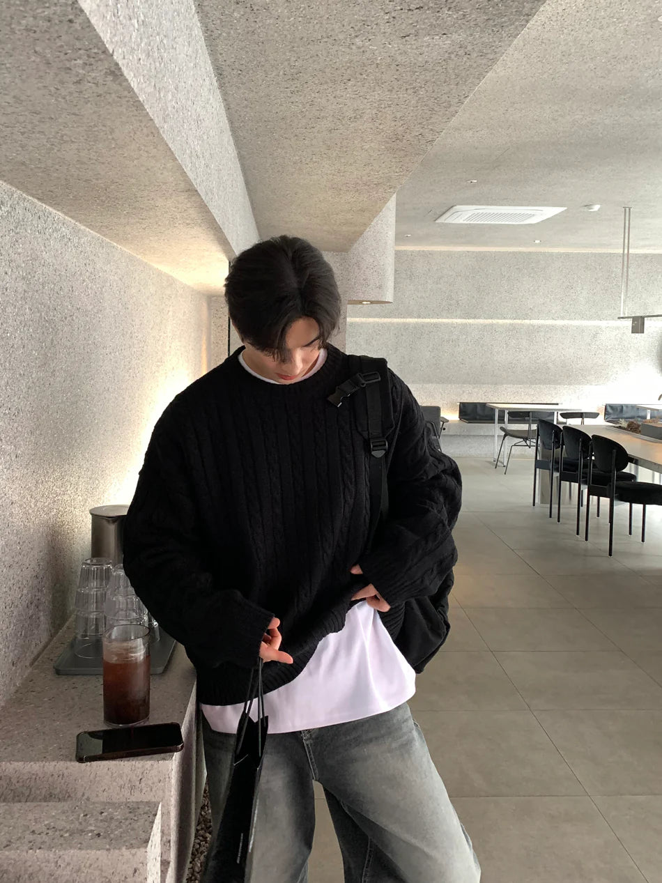 高品質! 百搭純色麻花紋針織衫