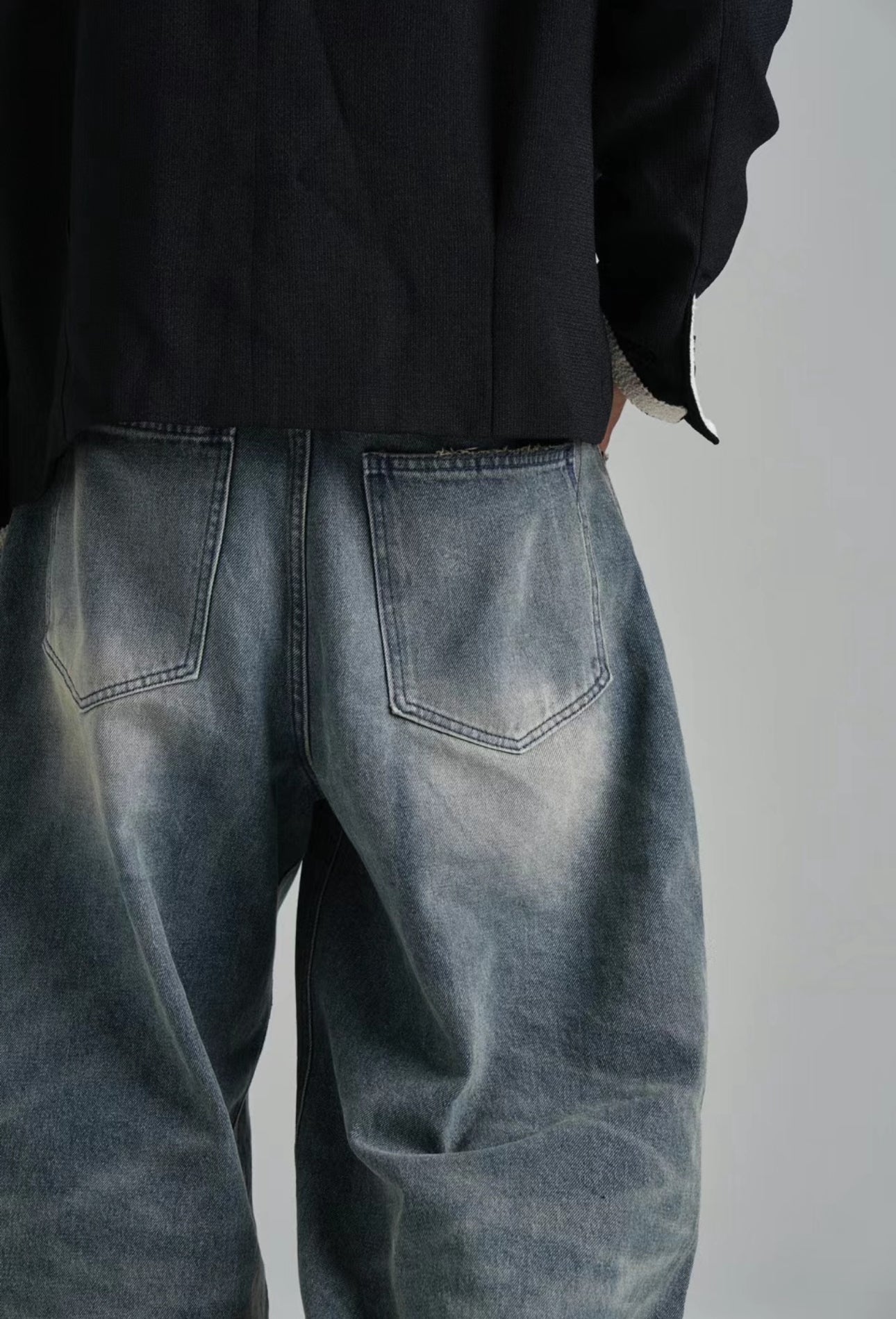 復古水洗破洞Barrel Jeans