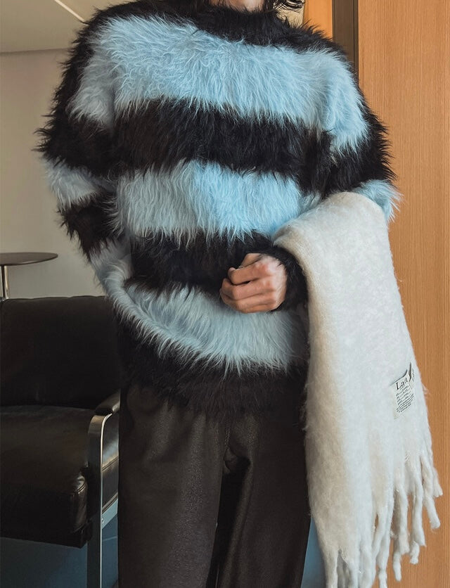 質量超好！簡約橫間馬海毛針織冷衫｜2色入