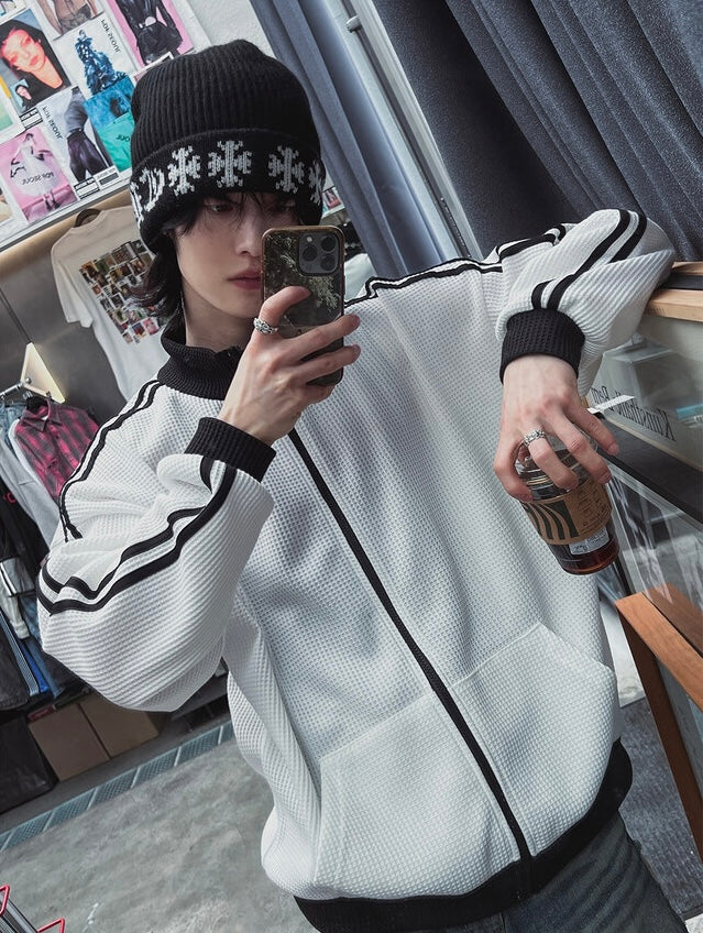 店主推薦! 撞色華夫格條紋外套｜2色入