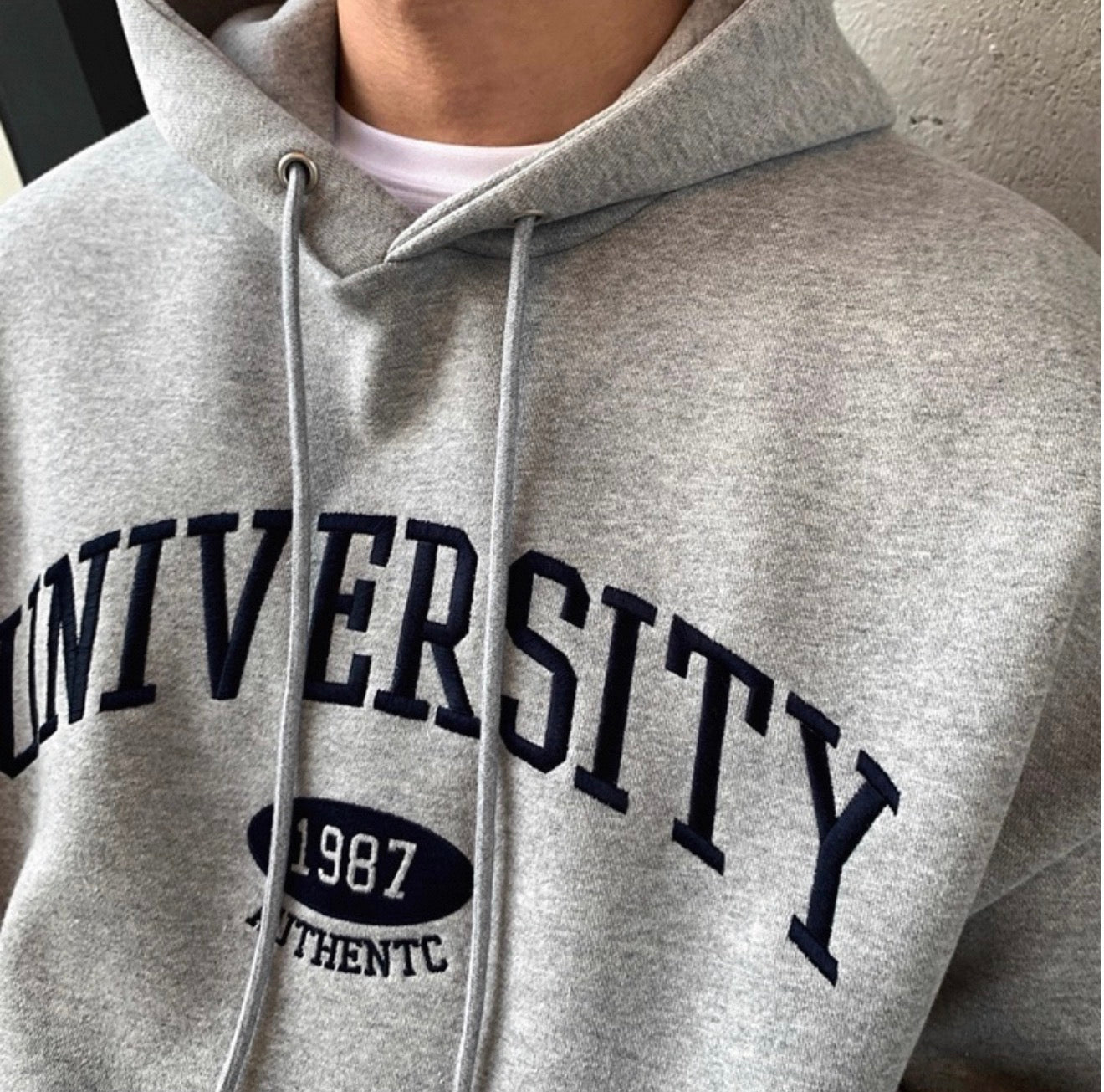 [重磅純棉]University 刺繡連帽衛衣-GREY