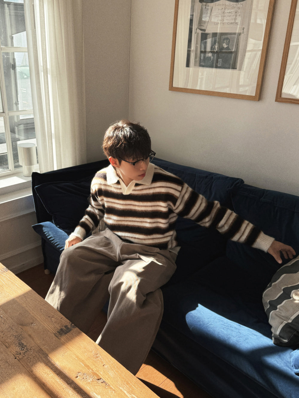 刷毛橫間翻領針織衫｜3色入