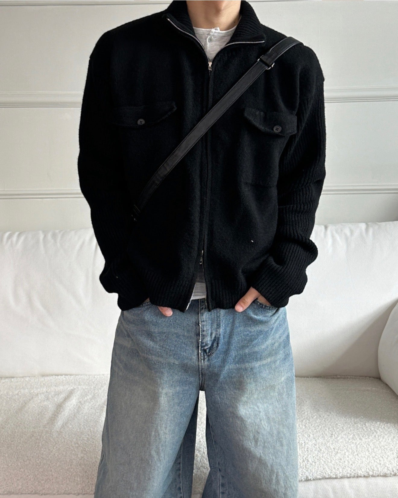 半短版高領拉鍊開胸針織衫｜2色入