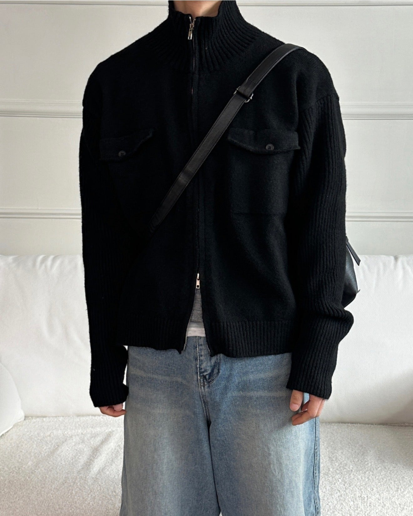 半短版高領拉鍊開胸針織衫｜2色入