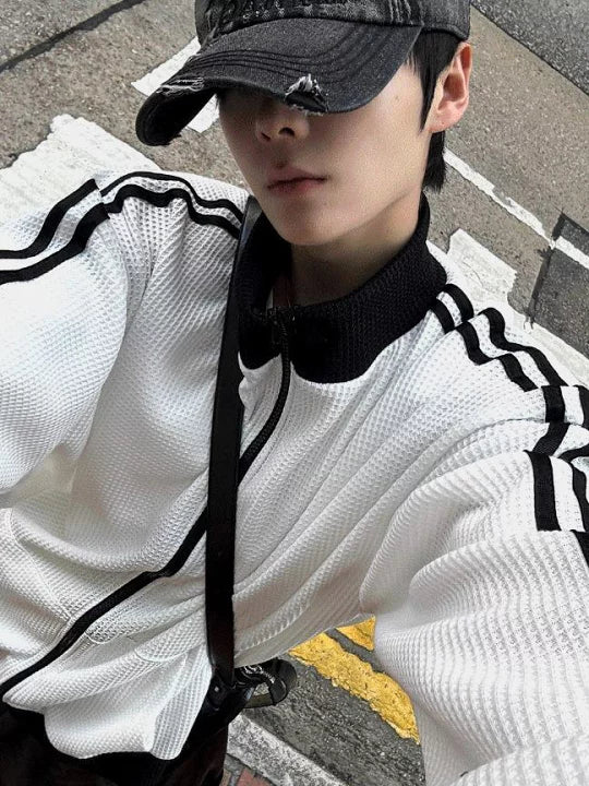 店主推薦! 撞色華夫格條紋外套｜2色入