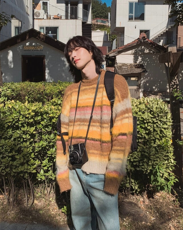 🍂秋感拼色橫間馬海毛針織衫｜2色入