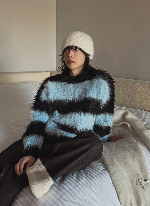 質量超好！簡約橫間馬海毛針織冷衫｜2色入