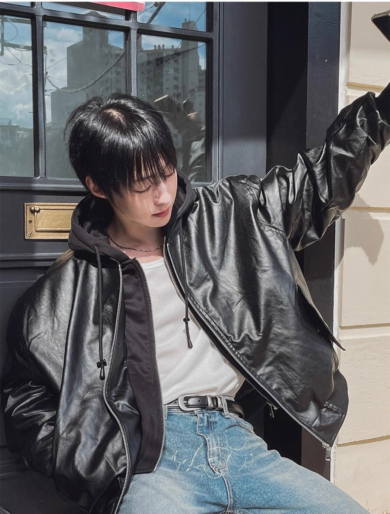 🔥店主推薦！型格假兩件連帽分層皮褸｜2色入