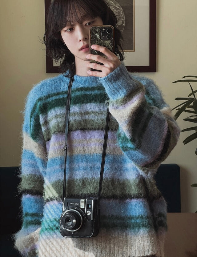 🍂秋感拼色橫間馬海毛針織衫｜2色入