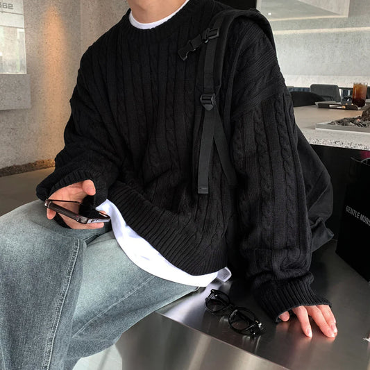 高品質! 百搭純色麻花紋針織衫