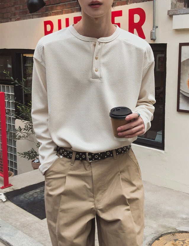 秋冬內搭必備🍂窩夫亨利領長袖TEE｜3色入