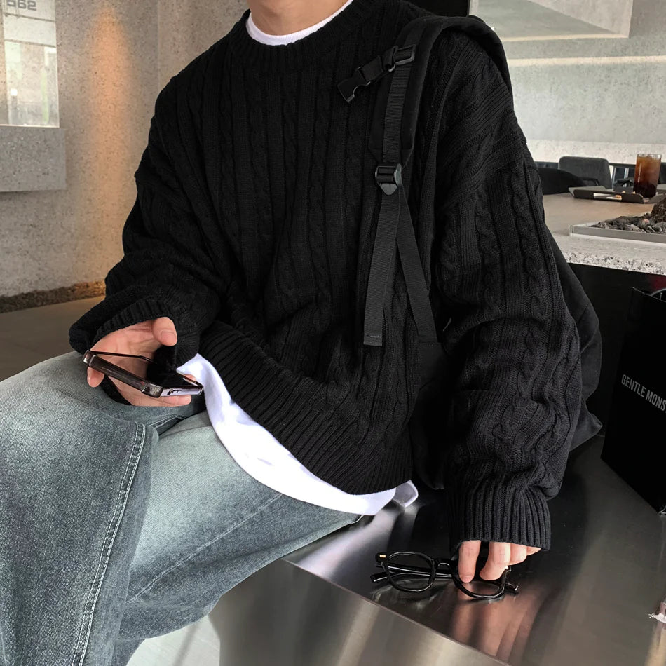 高品質! 百搭純色麻花紋針織衫