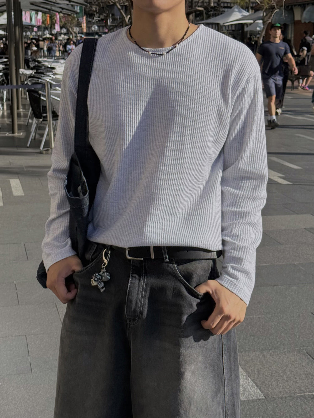 Gym人必備！窩夫紋短款長袖Tee￼