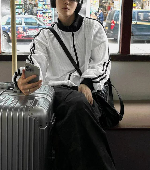 店主推薦! 撞色華夫格條紋外套｜2色入