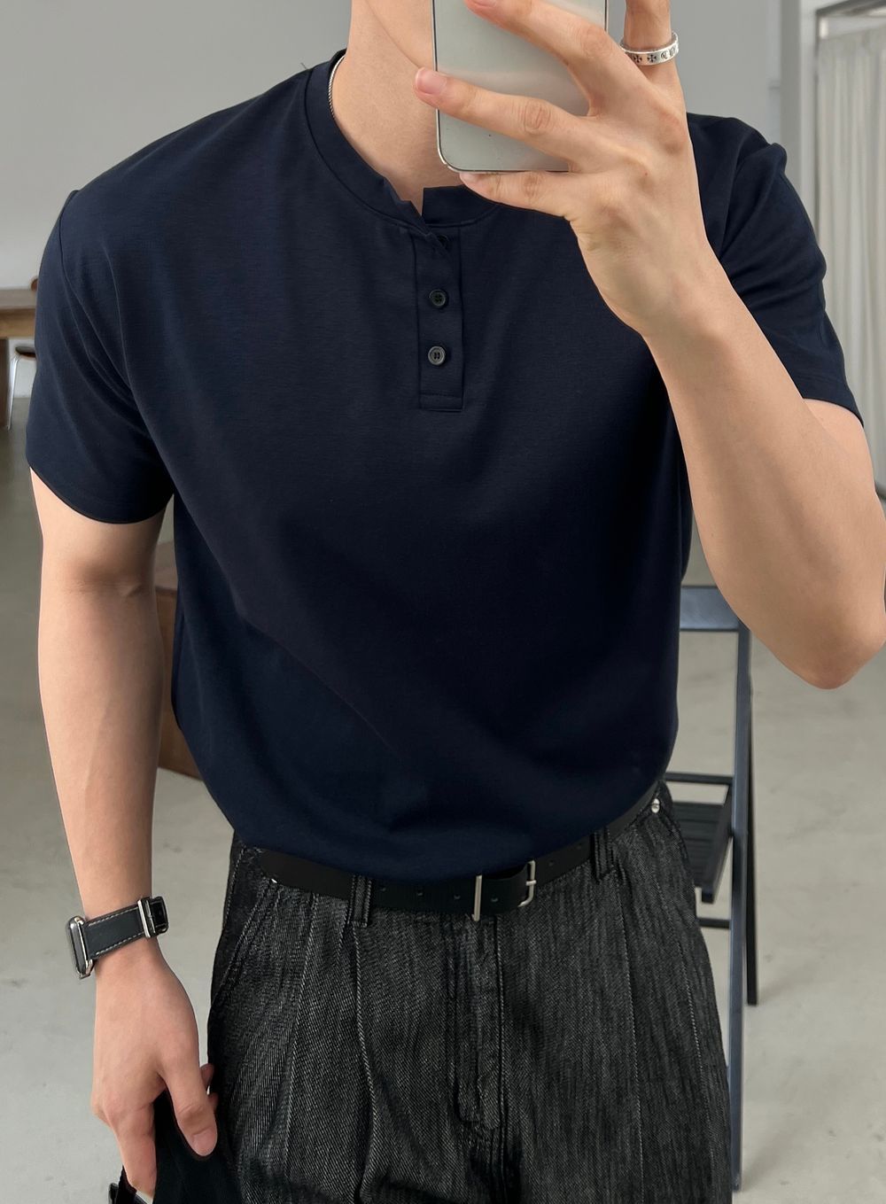 顯身材💪🏻亨利領半修身純色短袖｜10色入