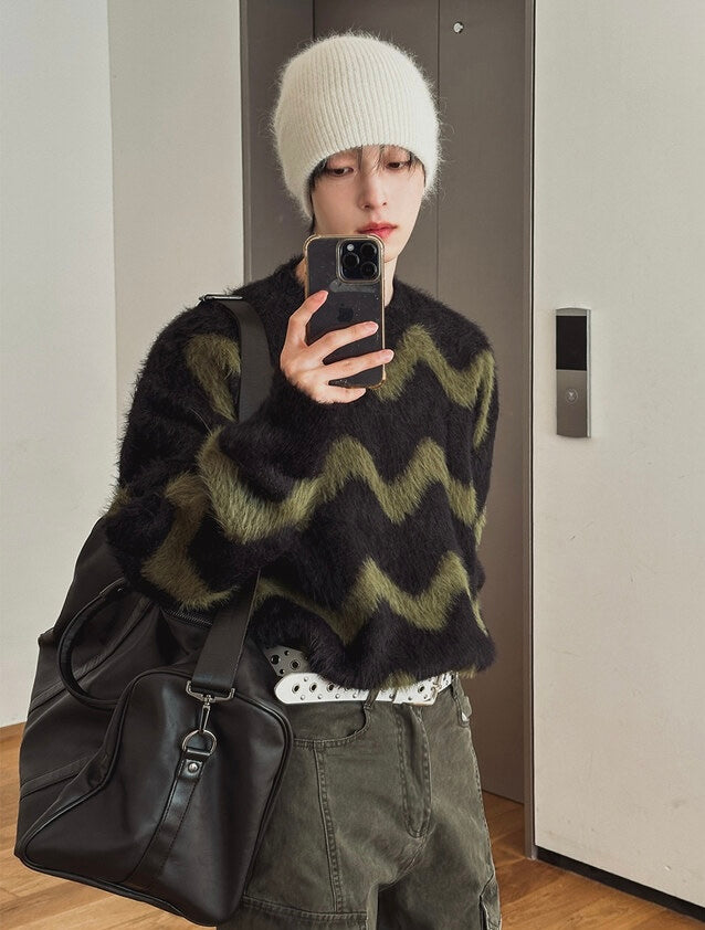 毛絮感！波浪紋寬鬆針織衫｜4色入