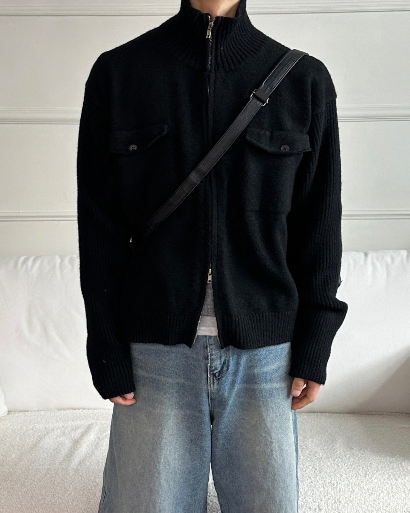 半短版高領拉鍊開胸針織衫｜2色入