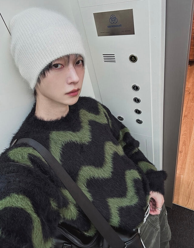 毛絮感！波浪紋寬鬆針織衫｜4色入