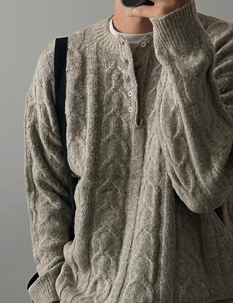 （紳士風上衣）亨利領立體麻花針織冷衫｜4色入