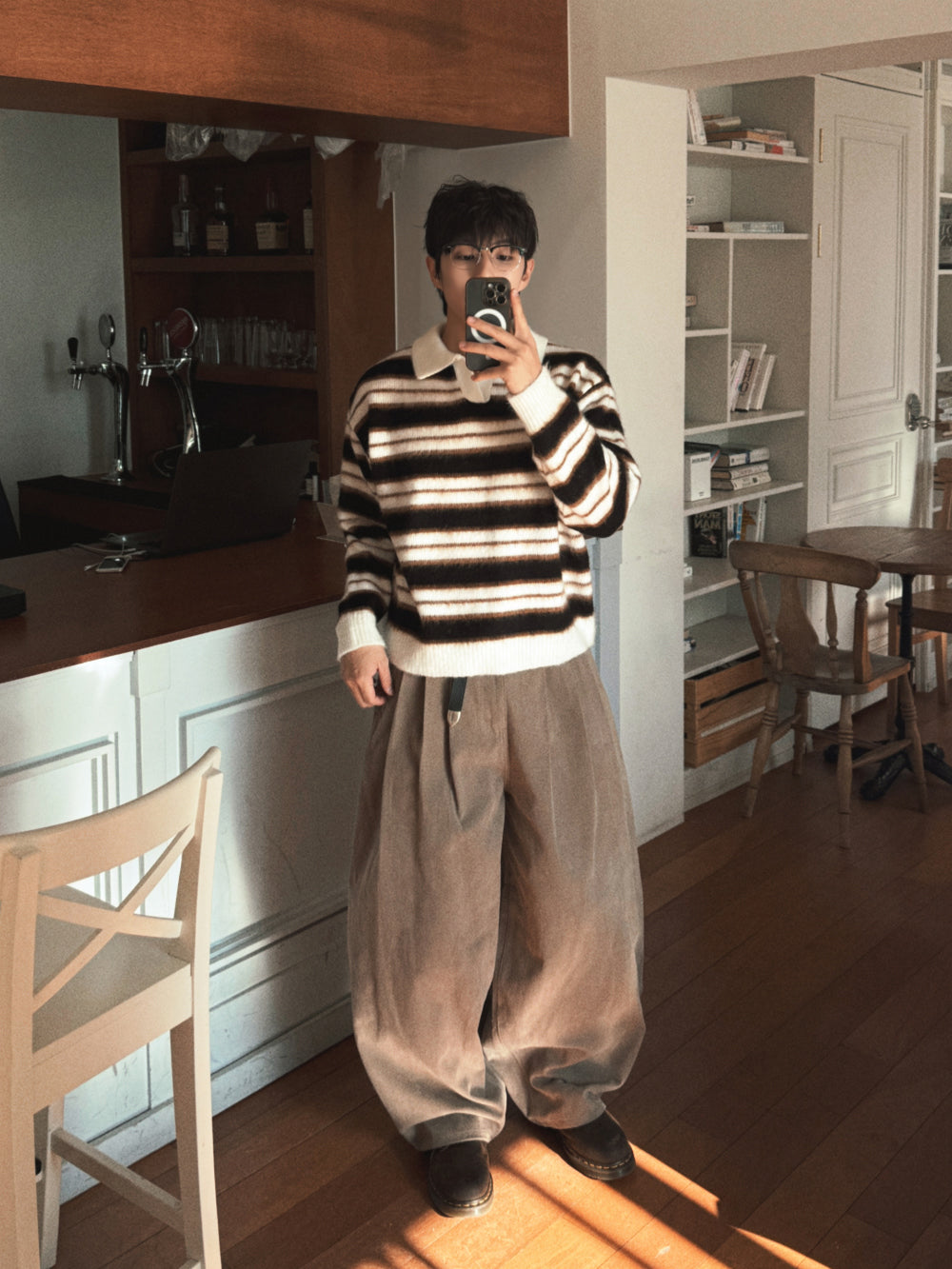 刷毛橫間翻領針織衫｜3色入