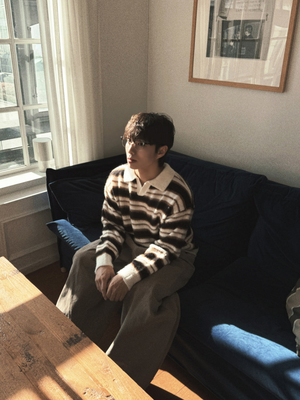 刷毛橫間翻領針織衫｜3色入