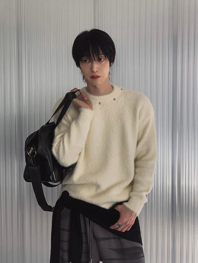 [質感升級!] 釘珠馬海毛圓領冷衫｜3色入