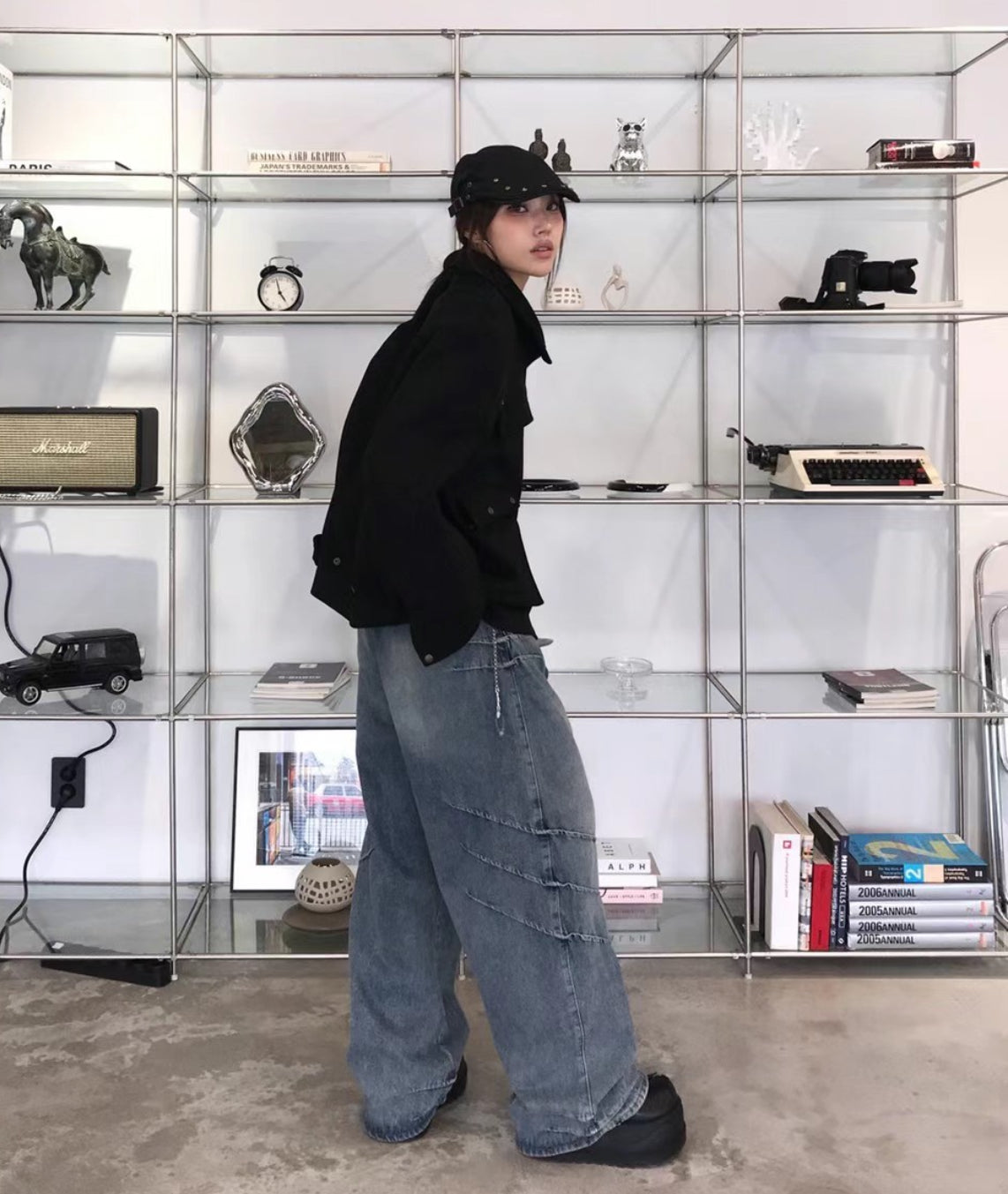 爪紋闊身Barrel Jeans