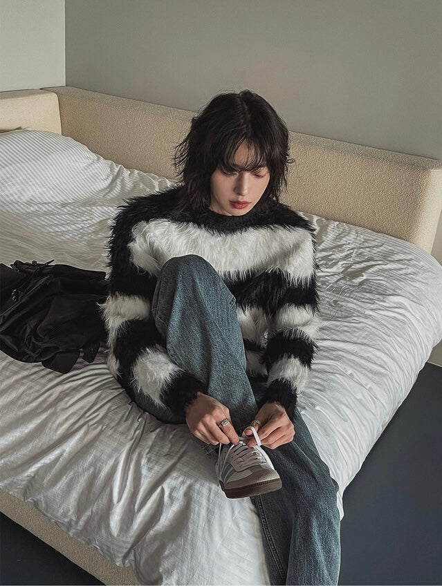 質量超好！簡約橫間馬海毛針織冷衫｜2色入