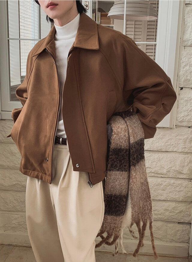 所有身高ok！男友風羊毛束腰短款外套｜2色入