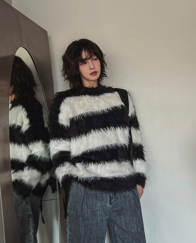 質量超好！簡約橫間馬海毛針織冷衫｜2色入