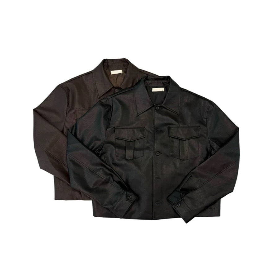 不壓身高！輕薄款雙口袋短皮褸｜2色入