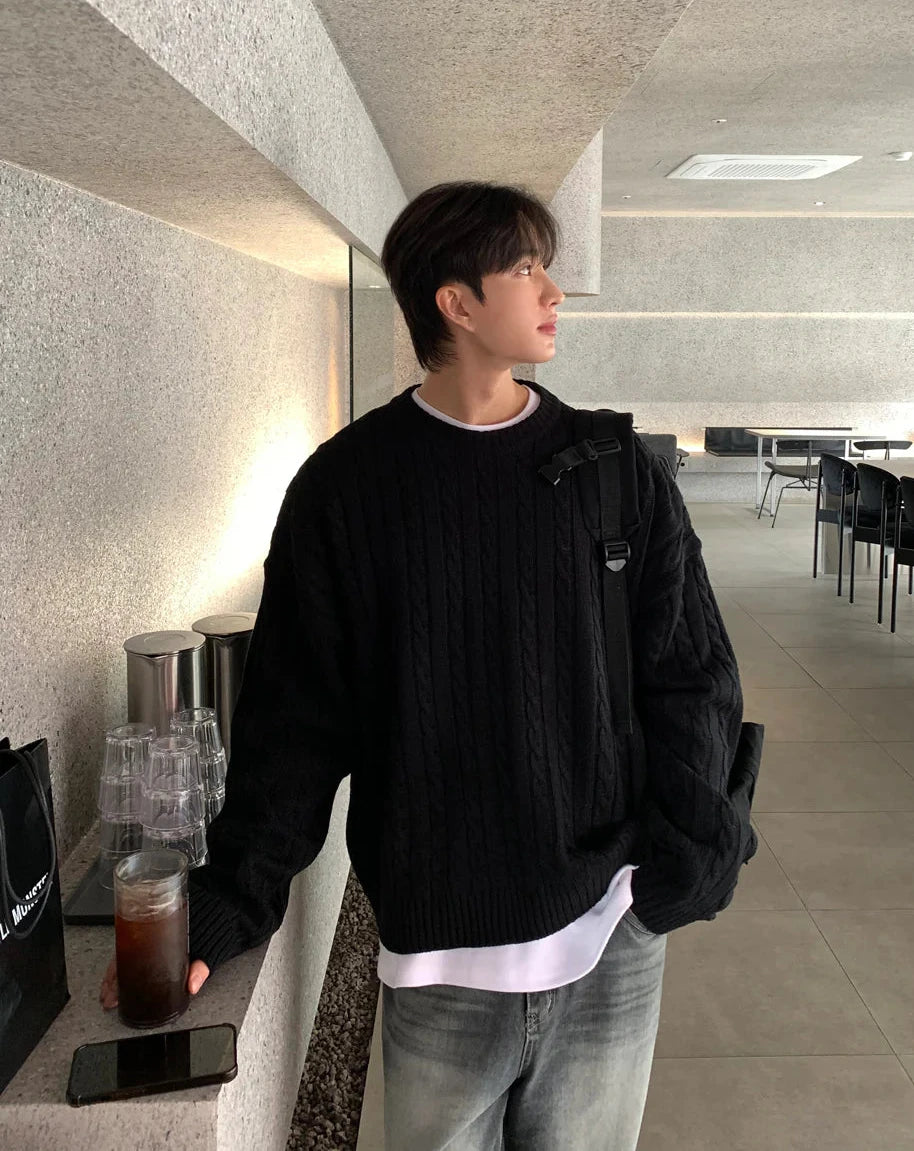 高品質! 百搭純色麻花紋針織衫