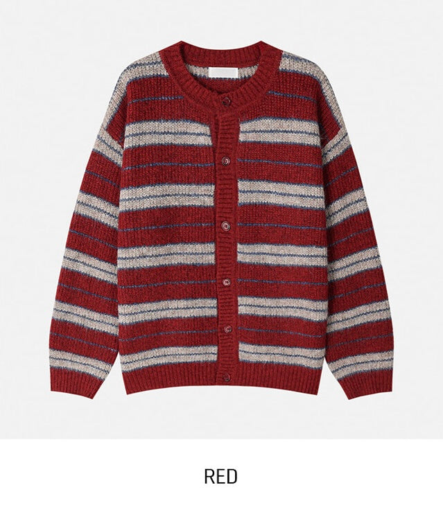 節日感Max！拼色橫間開胸針織外套｜2色入