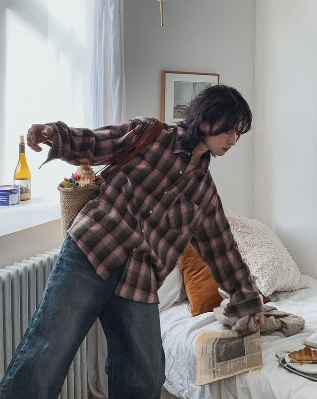 秋冬休閒格紋恤衫｜10色入