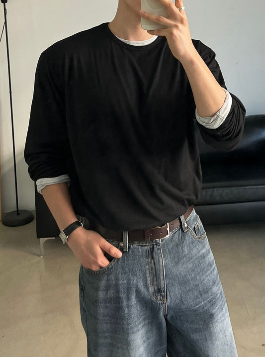 （1＋1）超親膚！韓製柔軟圓領長袖T恤｜9色入