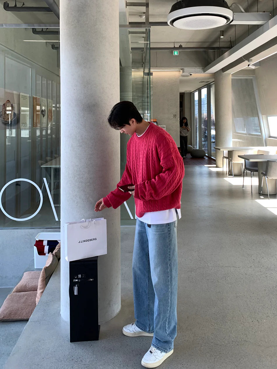 高品質! 百搭純色麻花紋針織衫