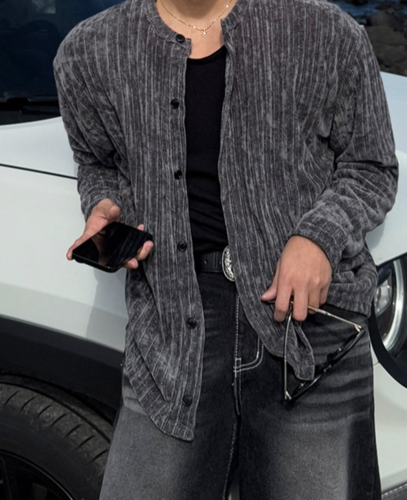 [型男必備]紋理質感春夏薄款開胸外套