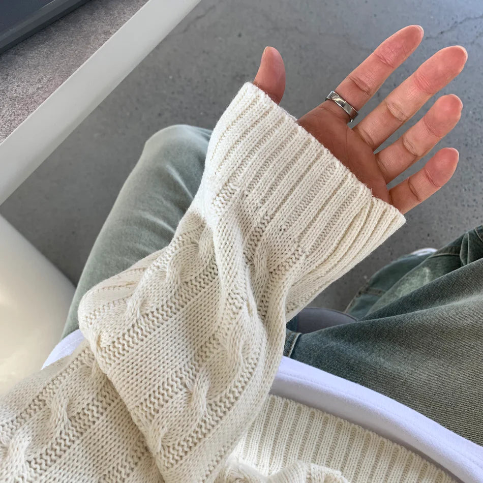 高品質! 百搭純色麻花紋針織衫