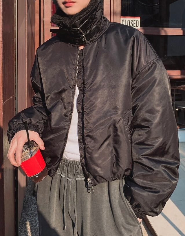 款式超靚！毛絨粒翻領短版拉鏈外套｜2色入