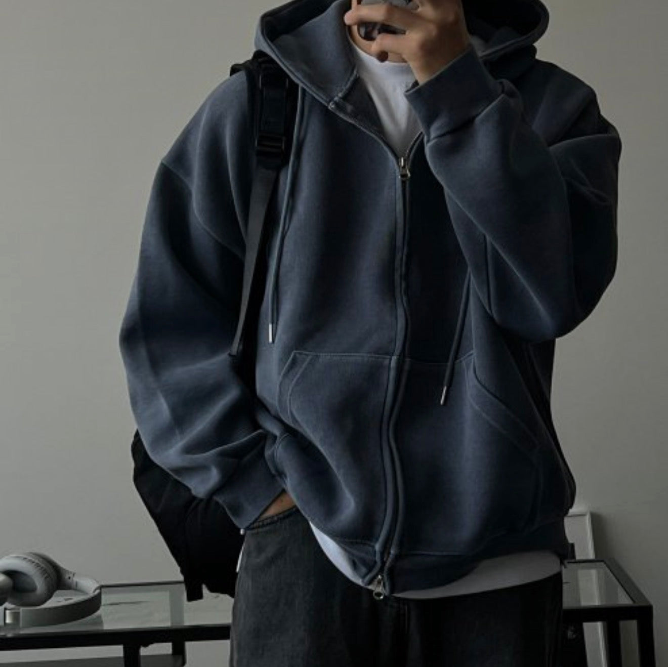 重磅水洗純色Oversized雙拉鏈衛衣